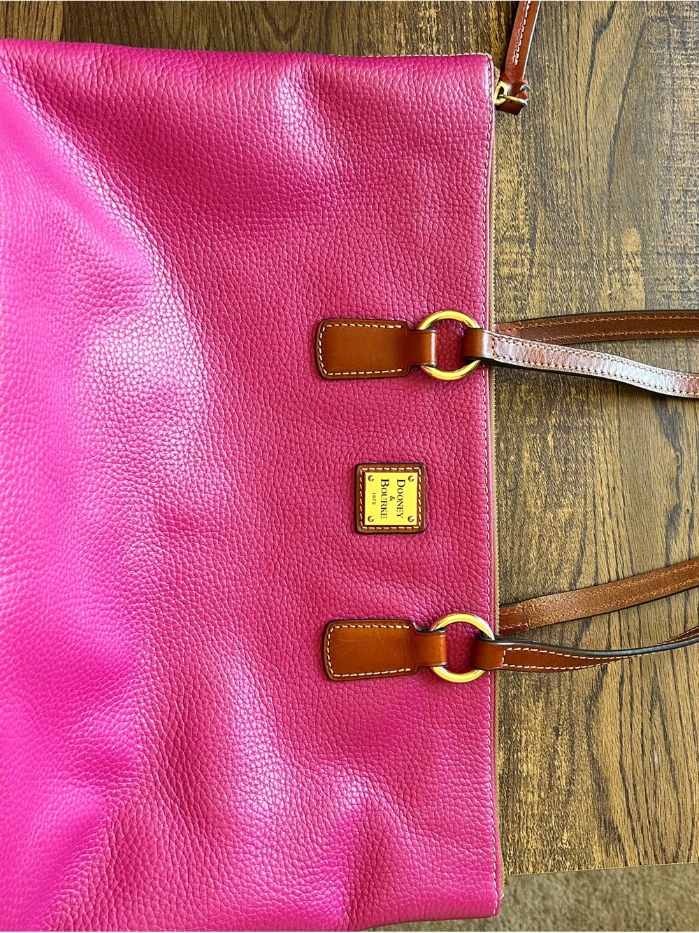Dooney & Bourke Leather Laptop Bag / Tote in Fuchsia w/ Brown Straps 💕 - Picture 4 of 16